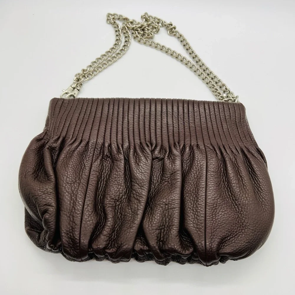 BODHI BROWN PEBBLED LEATHER SHOULDER BAG OR CLUTCH WITH SILVER CHAIN STRAPS